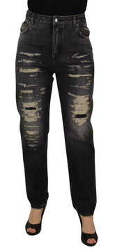 Dolce & Gabbana Black Washed Tattered High Waist Denim Jeans -   -  Dolce & Gabbana.